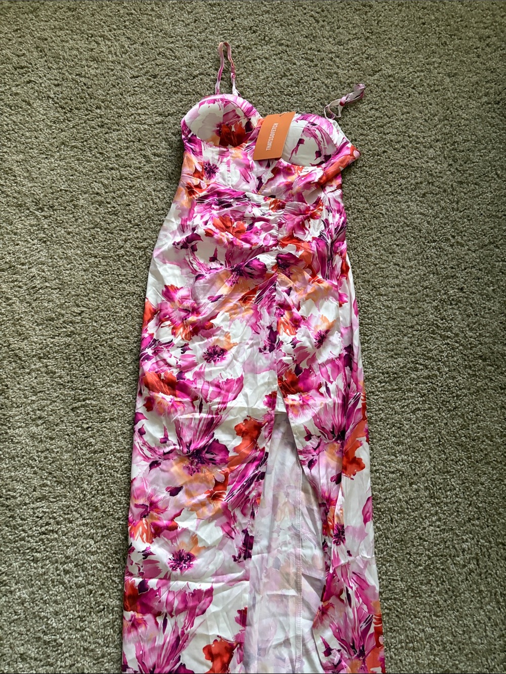 Floral Pink and Orange Strapless Maxi Dress